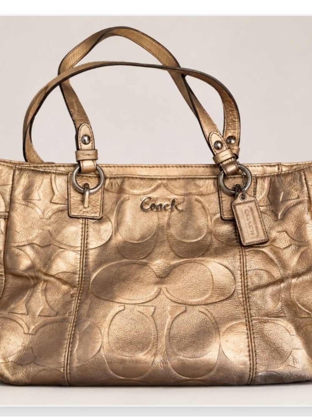 Coach Metallic Bronze Signature Leather Tote